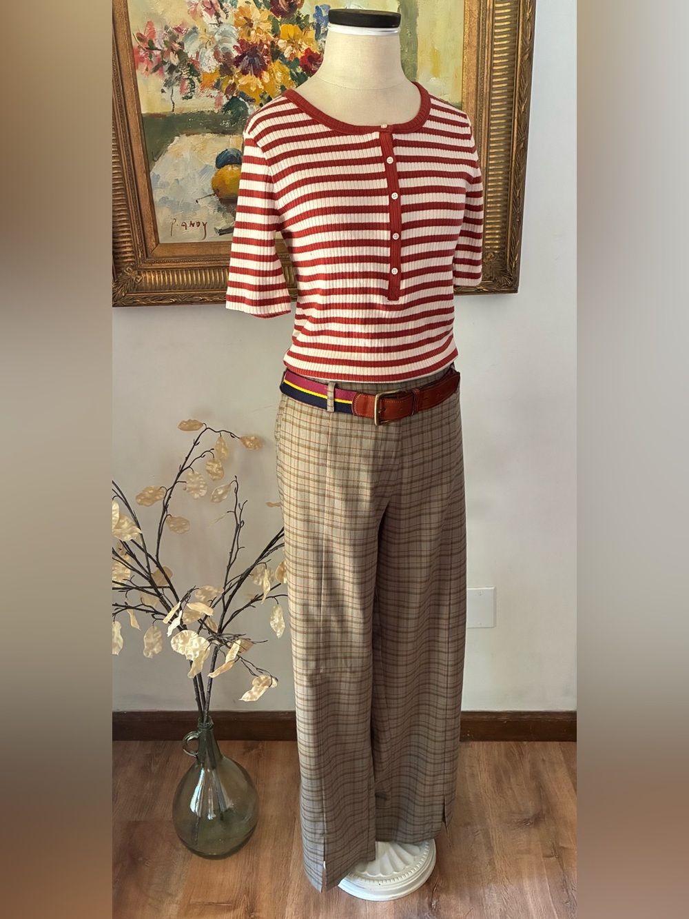 J. Crew Striped Brown and Cream Knit Top Size Small